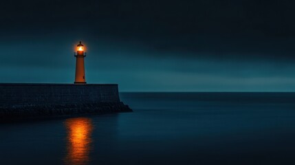 Fototapeta premium Night lighthouse, sea, storm, hope, guide