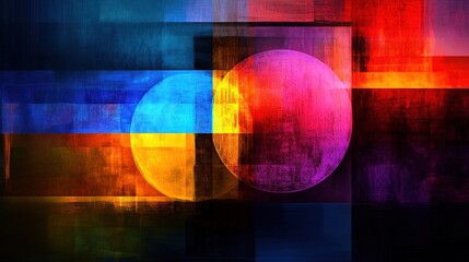 Naklejka premium Abstract vibrant circles overlap geometric shapes, digital art background, website banner