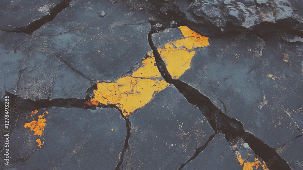 Poster Natural limestone texture with yellow tint and cracks for background design