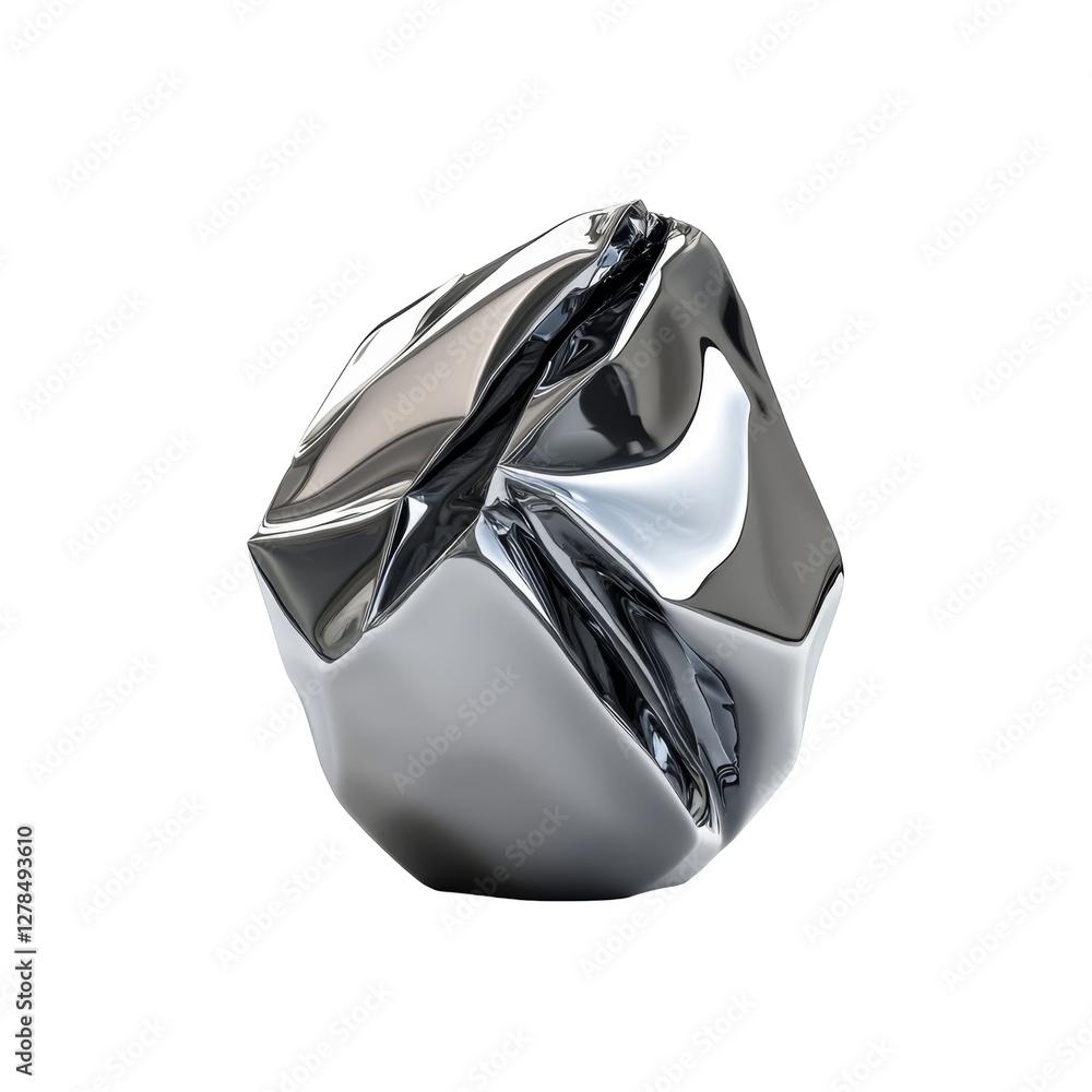 Poster shiny metallic abstract sculpture with smooth and angular surfaces reflecting light