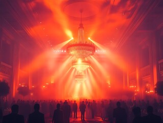 Red Lit Event Hall Silhouettes