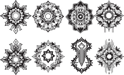 Set of elements for flat design, patterns, ornaments, mandalas. Hand drawn vector illustration