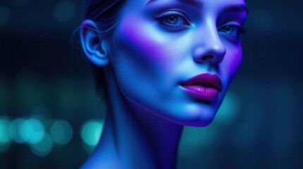 Cyberpunk Portrait of a Woman with Neon Blue and Pink Lighting