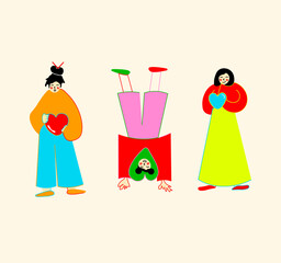 Abstract Colorful Characters with Hearts – Modern Minimalist Illustration