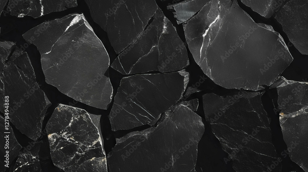 Poster texture surface of matte uneven black slate stones for background and design