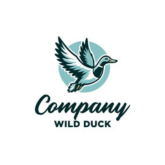 Obraz premium Flying wild mallard duck logo design for outdoor hunter symbol