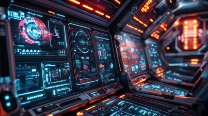 Obraz premium Spaceship bridge control futuristic interface