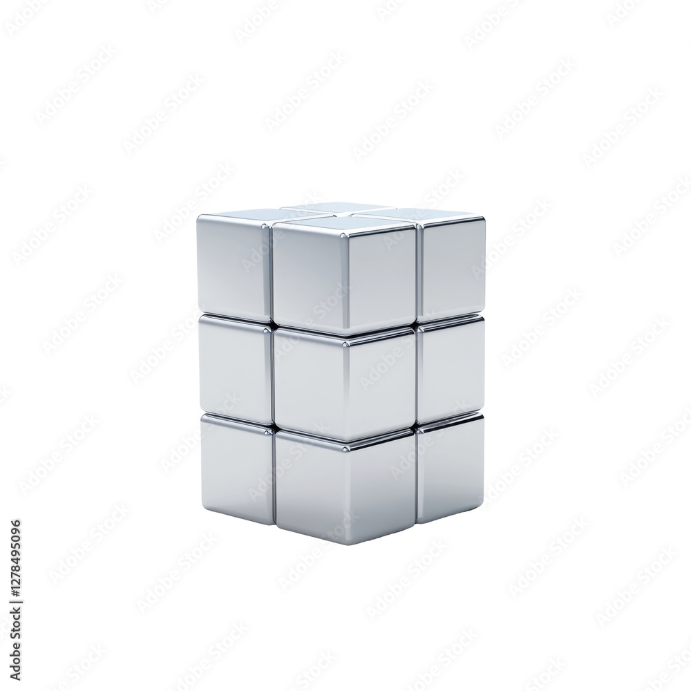 Poster shiny metallic cube with smooth surface and reflective finish on all six sides