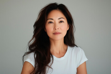 Fototapeta premium korean haircare model in her 40s with nice smooth hair white T-shirt
