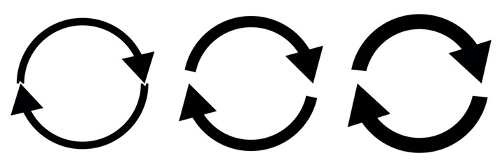 Refresh icon set. Reload icon vector. circular arrow , refresh, reload. Set of circle arrows rotating on white background. Black refresh arrow icon vector.