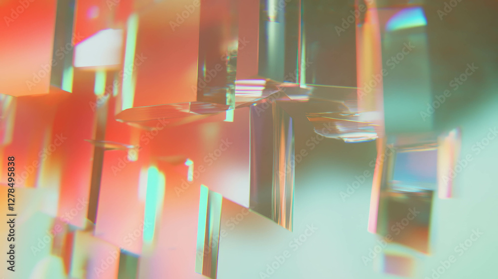 Poster Abstract composition with mirrored fragmented panels and varied color reflections
