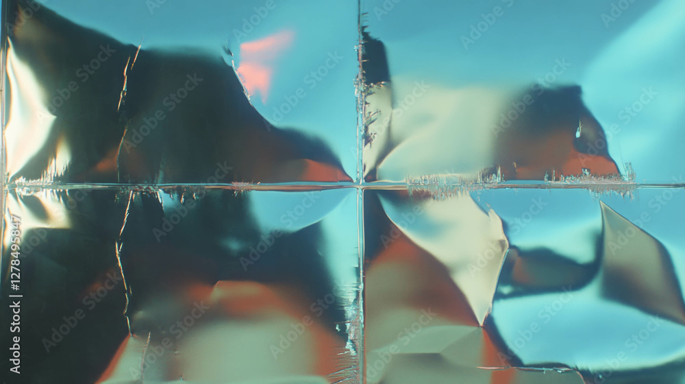 Poster abstract reflective texture with mirrored panels and fragmented light