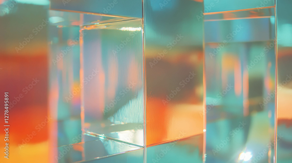 Poster reflective mirrored wall with colorful light patterns for architectural design