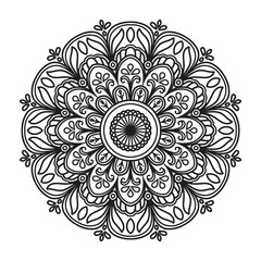 A black and white drawing of a mandala