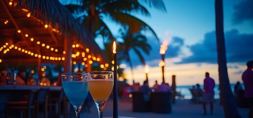Tropical cocktails at sunset, An evening of relaxation on the beach