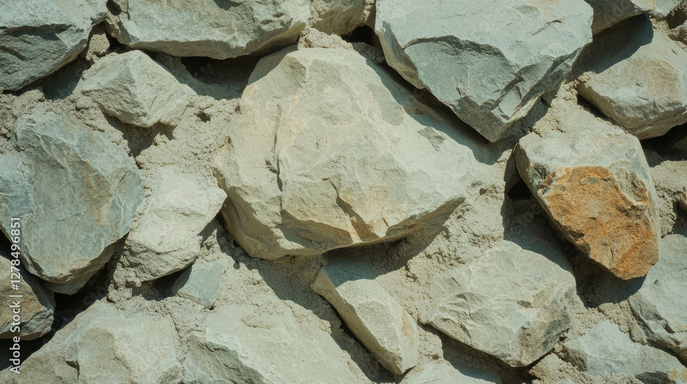 Poster Rustic texture of mud wall with large rocks for architectural background
