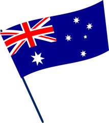 The national flag of Australia on a flagpole. Vector illustration with transparent background.	