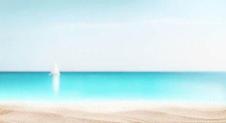 A serene seaside view with sailboat gently gliding on the horizon