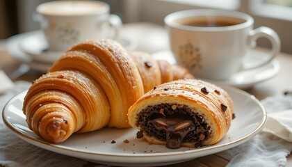 Fresh Croissant and Pain au Chocolat for Breakfast