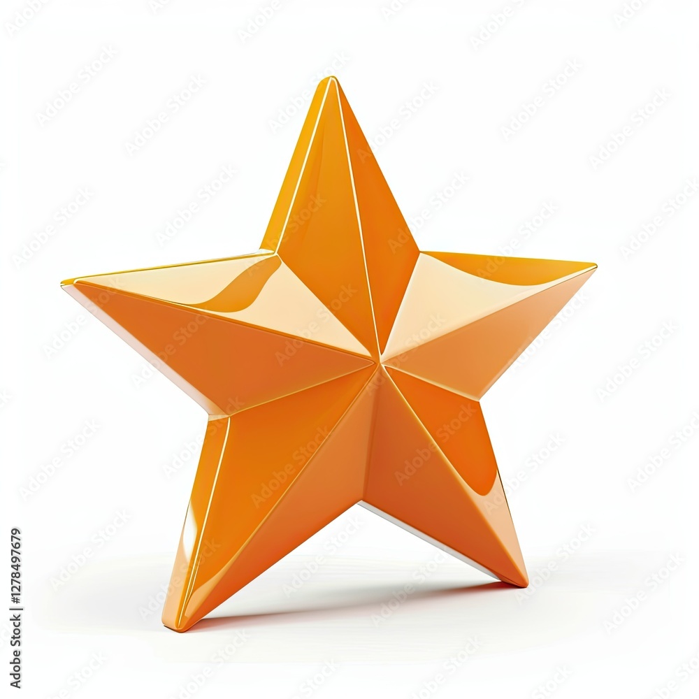 Poster a shiny, three-dimensional orange star with sharp edges and a glossy finish. isolated on white backg