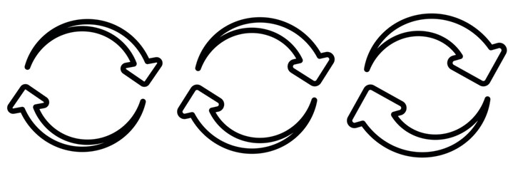 Refresh icon vector illustration. Reload sign and symbol. Update icon. Refresh icon set isolated on white background. Two semicircular rotating black arrows. Following each other in a circle.