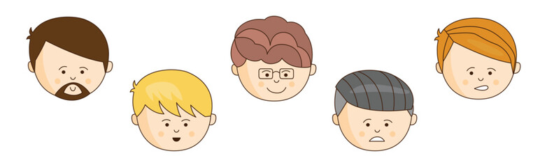 Office Man Face Head with Emotion Vector Set