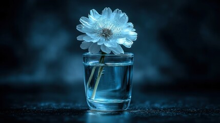 Solitary Blue Flower in Glass: A Serene Night Bloom