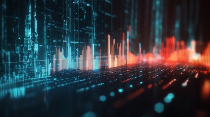 Abstract digital visualization of sound waves and data streams in a futuristic setting