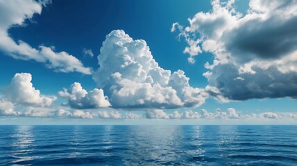 Obraz premium Calm weather on sea or ocean with clouds. Tropical blue ocean