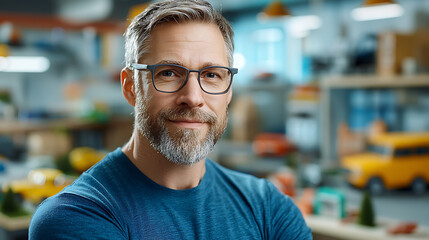 Obraz premium Engineer creating a detailed diorama of abandoned architecture in workshop model building scene creative environment focused craftsmanship