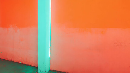 Vibrant orange wall texture with striking blue neon light accent