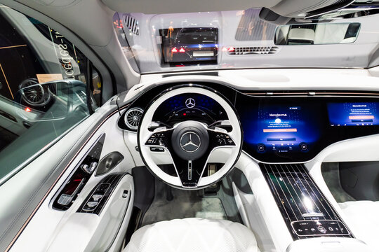 Mercedes Maybach EQS (2025) electric SUV car at the Brussels Motor Show. Brussels, Belgium - January 10, 2025.