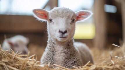 Fototapeta premium lambs in a barn, farm
