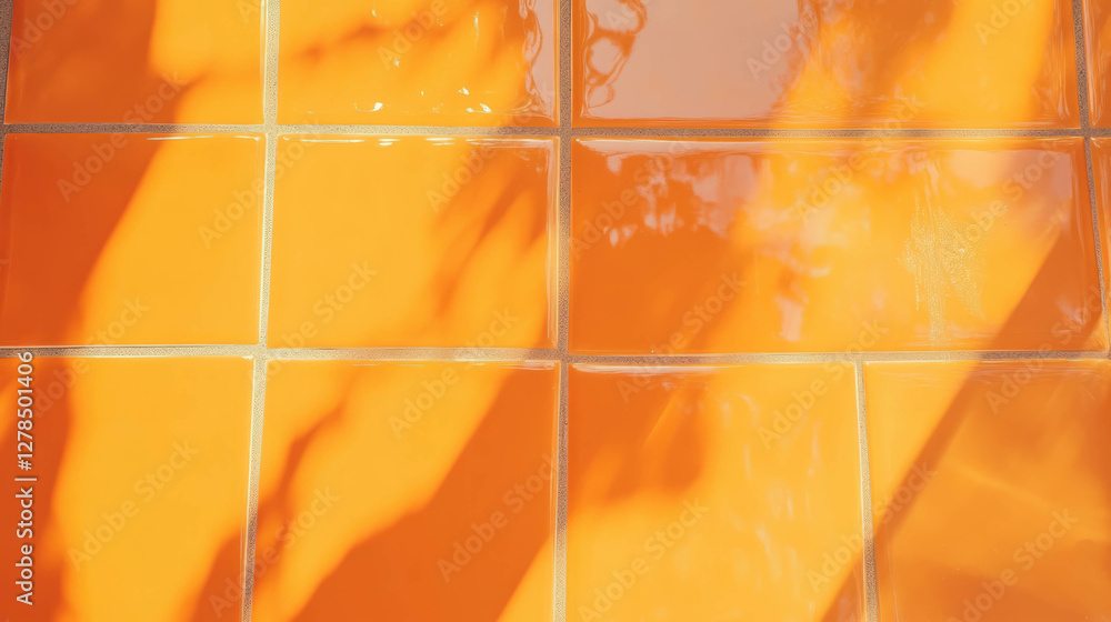 Poster vibrant orange tile texture with artistic painted patterns for home decor and design