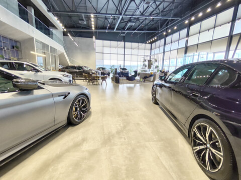 Tumen, Russia - November 09, 2024: Car in showroom of dealership BMW