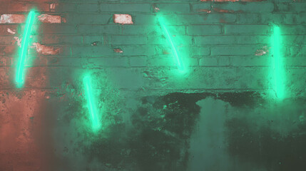 Obraz premium Green neon abstract on painted old brick texture for creative background designs