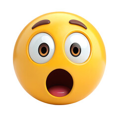 Obraz premium A really high quality 3d surprise yellow face emoji illustration isolated on white background. A yellow surprised emoji with open mouth and big open eyes illustration on white. The most used for 