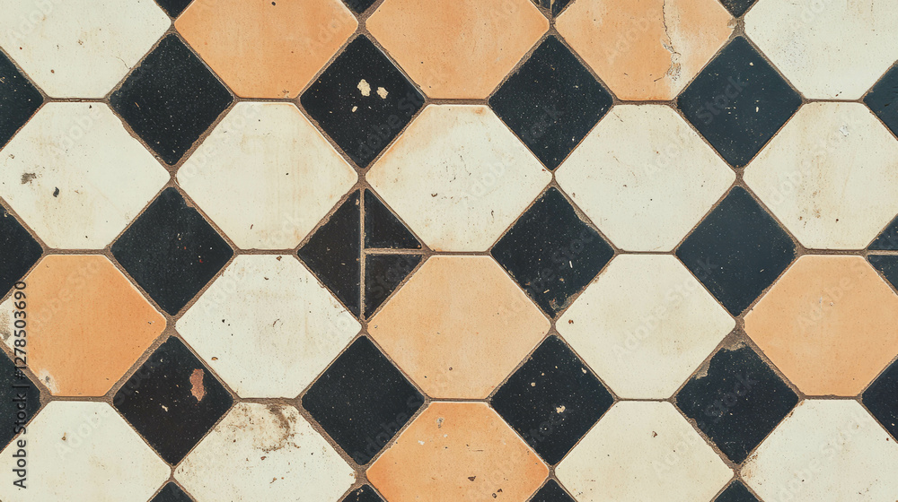 Poster geometric pattern of beige and dark brown hexagonal tiles for interior design