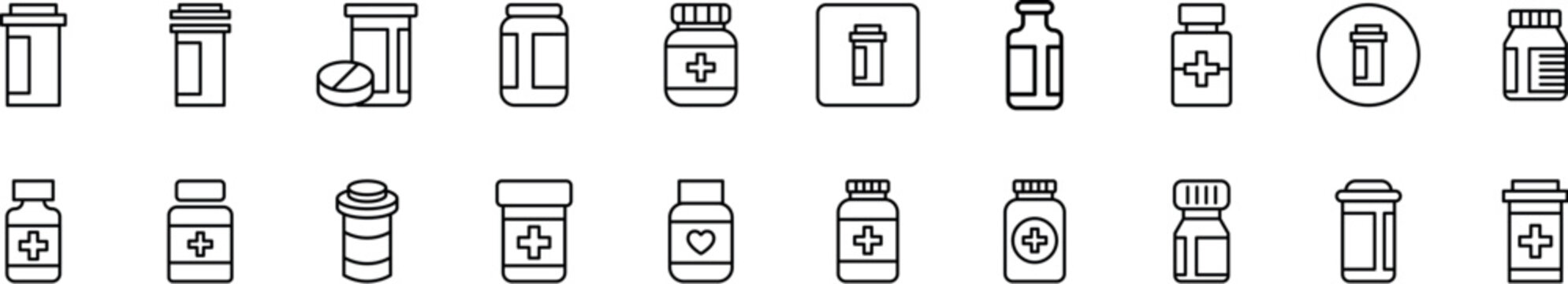 Bottle of Pills Related Icon Set. Editable Stroke. Perfect for Web Sites, Books, Cards, Apps