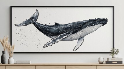 Painting of a Humpback Whale Breaching the Surface in Watercolor