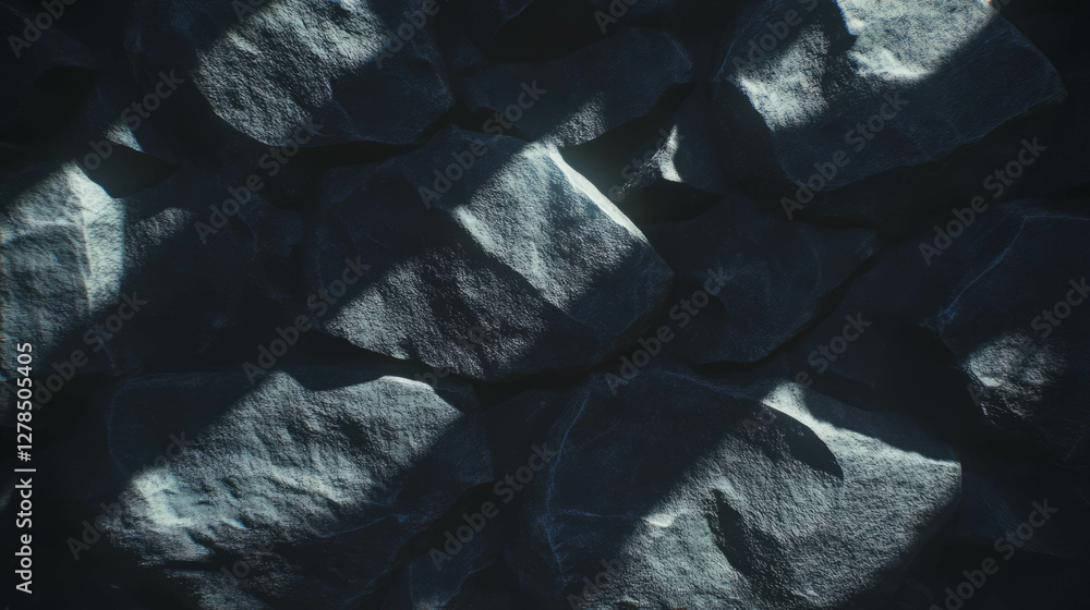 Poster dark stone surface with dramatic light and shadow pattern for backgrounds