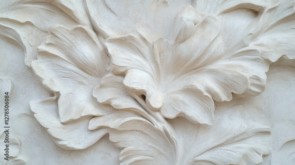 Poster intricate embossed plaster wall texture with abstract flourish design