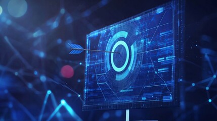 Digital Target Arrow Success Concept Futuristic Technology Business Goal Achievement Blue Screen Monitor Modern Graphic Design Abstract Background    