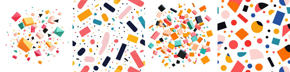 Vibrant Abstract Geometric Shapes and Patterns Explosion of Colorful Confetti Design  digital featuring a dynamic modern composition of overlapping geometric shapes patterns and a burst of scattered