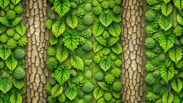 Nature-inspired abstract wallpaper with intricate green patterns resembling tree bark and foliage in a organic design , tree, organic