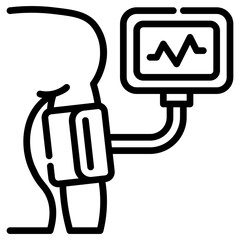 Blood pressure monitor. This is a vector single icon with a dashed line style. It is suitable for any purpose, such as website design, mobile app design, logo design, etc.