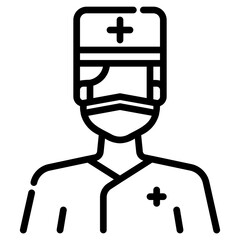 Surgeon. This is a vector single icon with a dashed line style. It is suitable for any purpose, such as website design, mobile app design, logo design, etc.