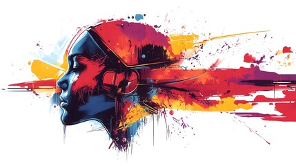 Vibrant Abstract Portrait of Mysterious Woman in Colorful Digital Splash