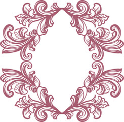 Botanical line illustration (frame) in toile de jouy style on transparent background. Digital contour illustration in vintage style for branding, advertising, wedding design.