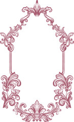 Botanical line illustration (frame) in toile de jouy style on transparent background. Digital contour illustration in vintage style for branding, advertising, wedding design.